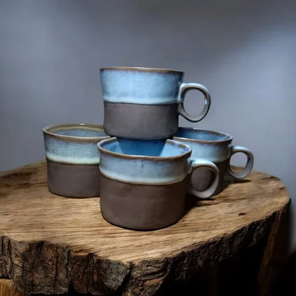 World Market Rustic Half Glaze Dip Dye 8 oz Cappuccino Mug Set of 4